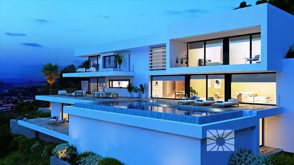 Villa Benitachell / El Poble Nou de Benitatxell Satılık İspanya | Spanien Cumbre del Sol Luxusvilla abends